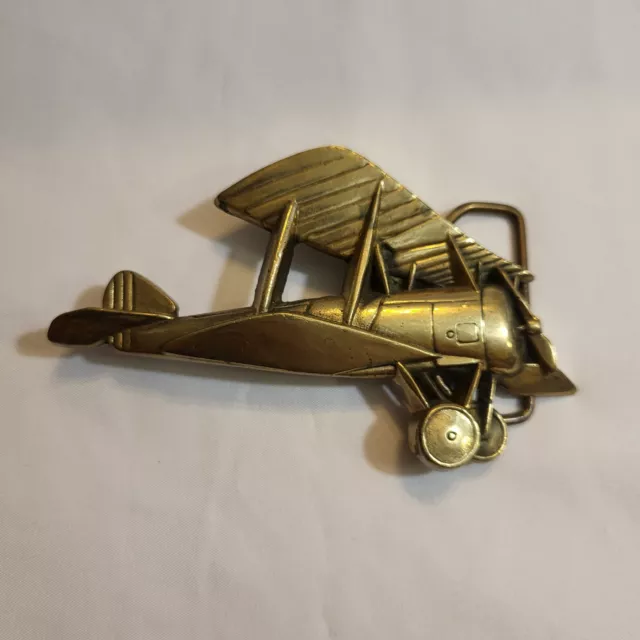 Baron Buckles Solid Brass Vintage Belt Buckle 1979 Biplane Plane