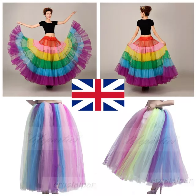 RULTA Women‘s Rainbow Long Petticoat Retro Underskirt Net Tutu Colorful Skirt N1