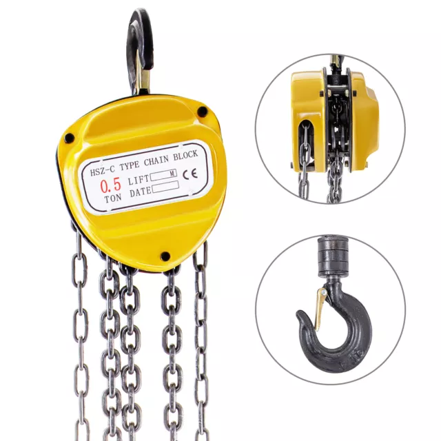 VEVOR G80 Chain Block Hoist 6M 0.5T Manual Ratchet Chain Hoist 360° Hook 1100lbs