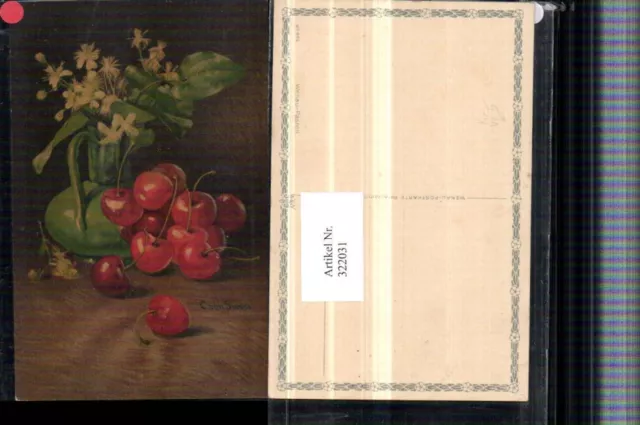 322031,Künstler AK C. Von Sivers Stillleben Kirschen Blumen Vase pub Wenau-Paste