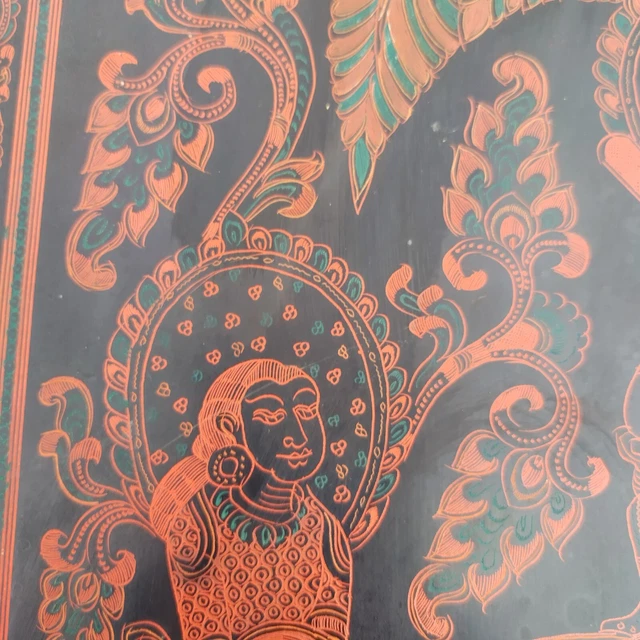 Incredible Antique Burmese Engraved Lacquer Panel 7