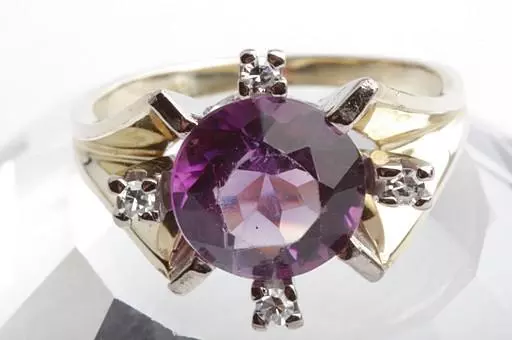 Schöner Amethystring mit Diamanten Achtkantschliff 585 14K Gelb Gold Gr. 56 -