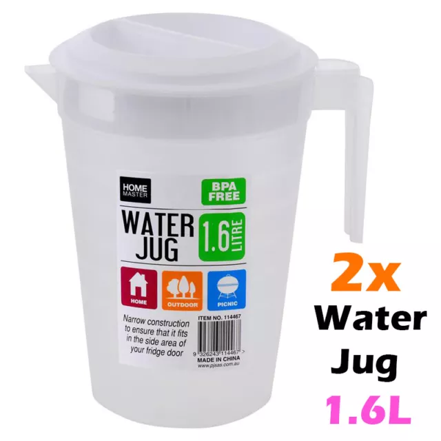 2Pcs Plastic Water Jug Cold Drink Set Colour BPA FREE with Lid 1.6L NEW