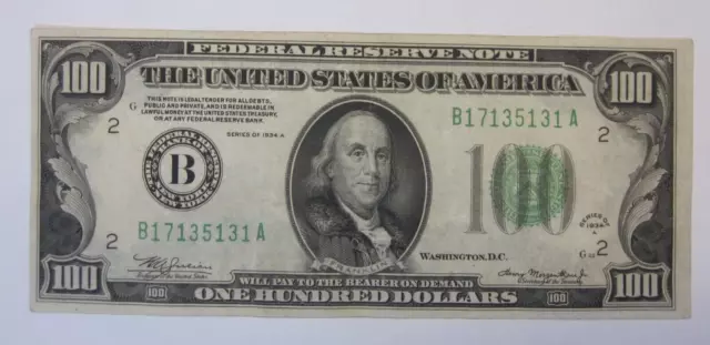 1934 A $100 One Hundred Dollar Note New York Federal Reserve Green Seal Crisp XF