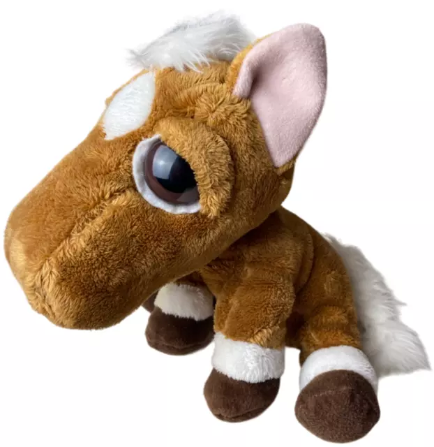 Russ Berrie Plüsch Pferd 19cm sitzend Große Augen Hercules Stofftier Pony Braun