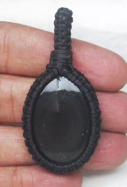 Natural Rainbow Obsidian 48.80 Cts Cotton Waxed Cord Macrame Pendant J 7705