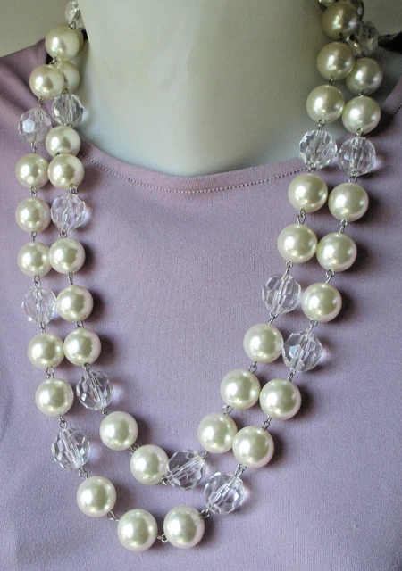 Collier Vintage Long 80cm En Perles Nacrées Et Doré - Réf. 1661, Occasion Très Bon état