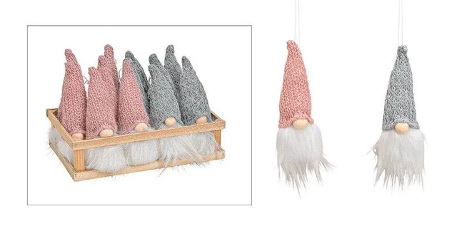 2 x Wichtel Strick Zwerg Gnom Zauberer Textil Rosa Grau zum Hängen Dekoration