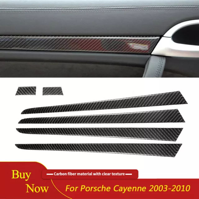 6Pcs Carbon Fiber Door Panel Decorative Strips Cover Trim For Porsche Cayenne