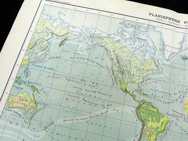 ANTIQUE MAP OF The World Ocean Currents Physical Geography Vegetation ...