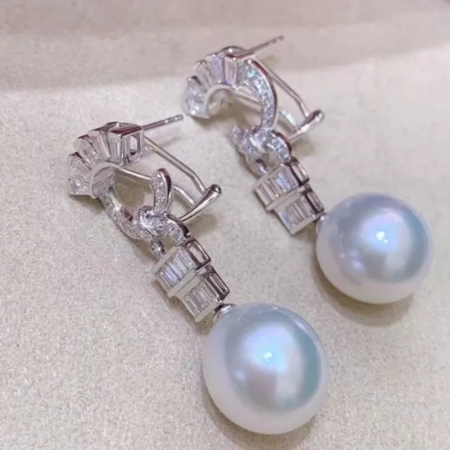 charming  10-11mm south sea round white pearl dangle earring 925s(mj)