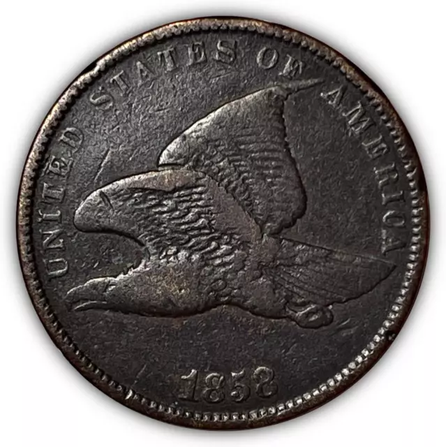 1858 SL Small Letters Flying Eagle Cent Very Fine VF Coin, Dark #5739