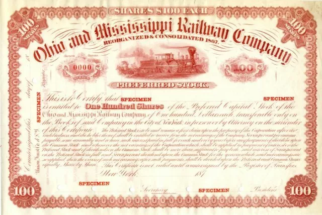 Ohio and Mississippi Railway Co. - Stock Certificate - Specimen Stocks & Bonds