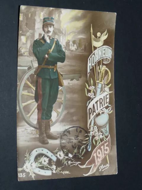 Cpa Carte Postale 1915 Guerre 14-18 Patriotique Honneur Patrie Canon 75