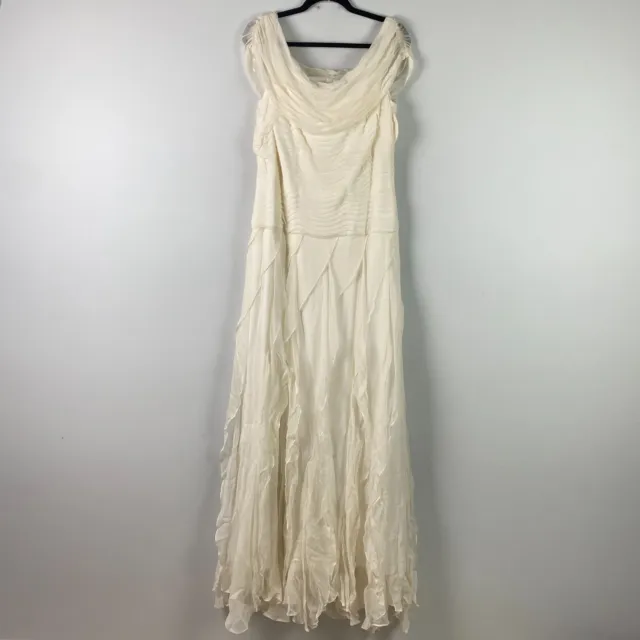 Tadashi Floor Length Formal Evening Ball Gown Size 16 Silk Ivory Ruffle