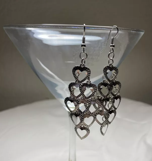 Nickel Free HEART Tiered Layered WATERFALL Earrings