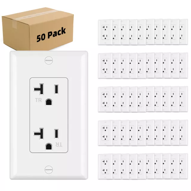 50Pack Outlet Socket, Decora Duplex Receptacle, 20 Amp 125 Volt Tamper Resistant