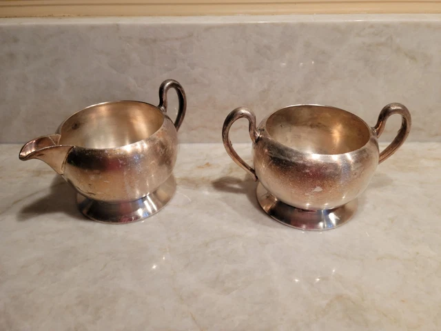 Vintage Creamer And Sugar Set  Academy, Silver On Copper