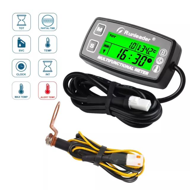 Digital Hour Meter Tachometer Engine Temp Gauge RPM Alert Backlight Snowmobile