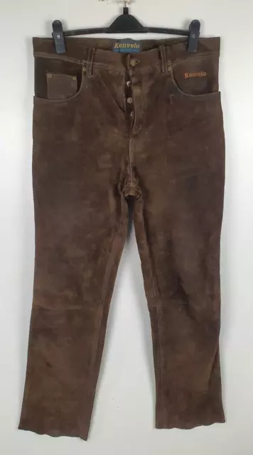 REAL SUEDE LEATHER TROUSERS Size W35 - L32 Brown Men`s Straight Leg Pants