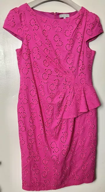 PER UNA at M&S Hot Pink 100% Cotton Broderie Anglais Dress Size UK 14