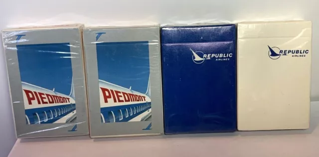 (4) Vintage Piedmont & Republic Airlines Souvenir Playing Cards (Sealed)