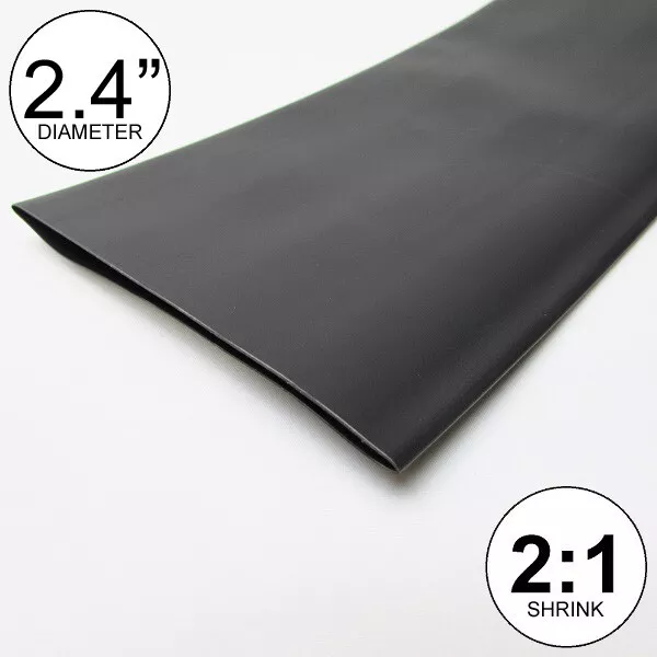 2,4" ID tube thermorétractable noir 2:1 rapport enveloppement (2x24"= 4 pieds) pouce/pi/à 60 mm