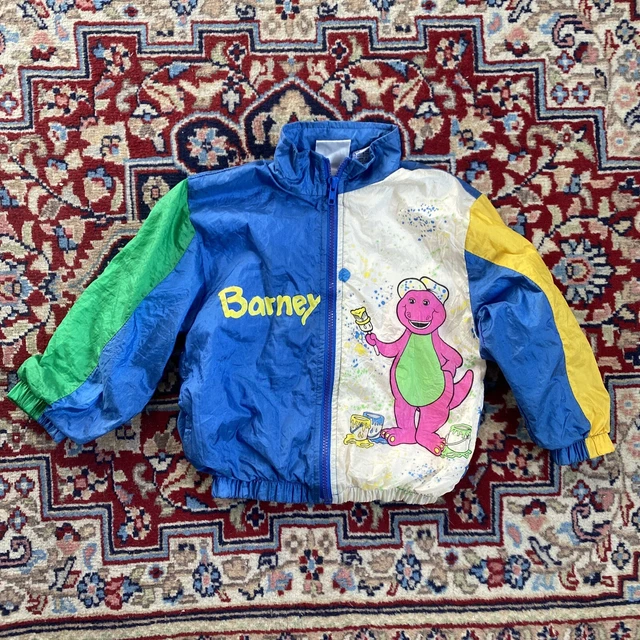 VINTAGE 1992 BARNEY Kids Nylon Track Jacket Size 4 Multicolor Vtg