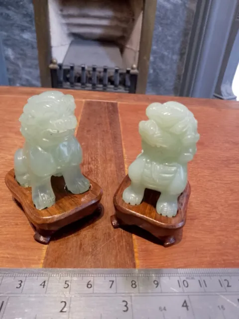 Pair Of Vintage Chinese Carved Jade Foo Dogs.