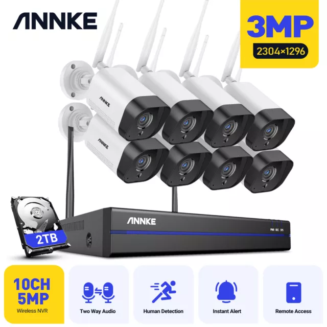 ANNKE Wireless 8CH NVR 3MP WiFi Security Camera System Two Way Audio Home CCTV