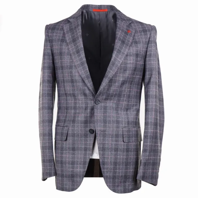 Isaia Slim-Fit Gray and Pink Plaid Soft Brushed Wool Suit 38R (Eu 48) NWT