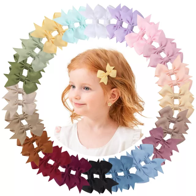 40PCS 2.2'' Baby Hair Bows Clips Fully Lined Grosgrain Boutique Solid Ribbon ...
