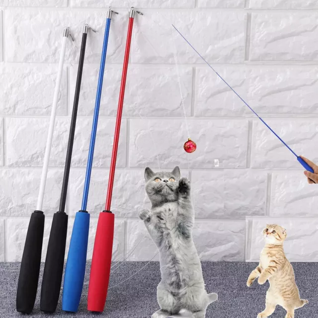 RETRACTABLE CAT CATCHER Teaser Stick Fishing Pole Wand Rod Toy Cat