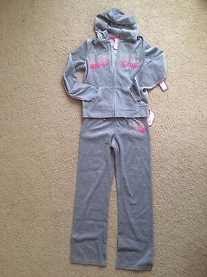 Candie's I Love Pink Studded Velour Grey Hoodie Pant Set Girl Size M 10-12