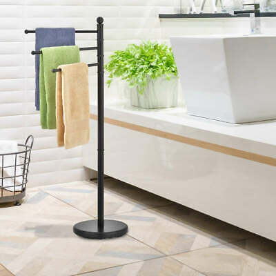 Modern Matte Black Bathroom Towel Hanging Rack Stand w/ 3 Swivel Bar Arms