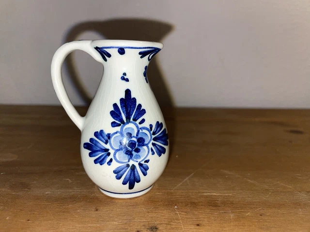 Vintage Delft Pottery Miniature Jug Hand Painted Signed Dutch Blue and White