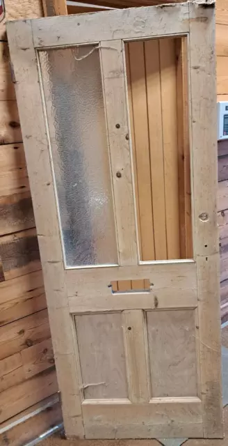 Reclaimed 4 Panel Front Door / Old stripped Pine solid Door glazed REF77