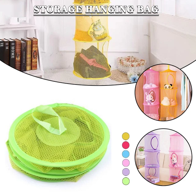 Hanging Mesh Storage Basket 3 Tiers Foldable Corner Space Saver for Kids A