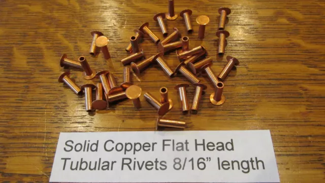 SOLID COPPER TUBULAR RIVET 100 pcs. 8/16" LEATHER RIVET SEMI TUBULAR not plated