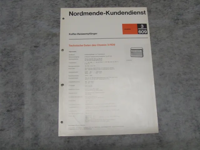 Schaltplan Service Manual Kofferradio Radio Nordmende Stradella 3/609