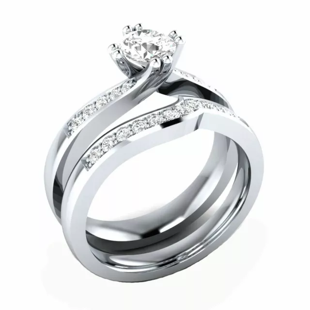 Ensemble de bagues de mariée en argent sterling 925 avec diamant blanc rond...