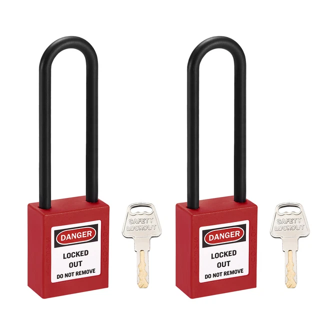 LOCKOUT TAGOUT LOCKS 3 Inch Shackle Key Alike Safety Padlock Red 2pcs ...