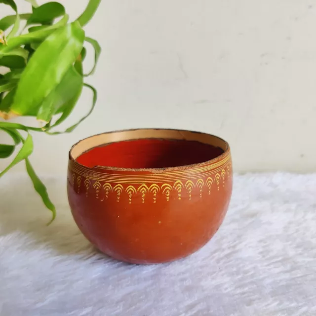 1920s Vintage Lacquered Hand Painted Straw Woven Burmese Wooden Bowl W639 2