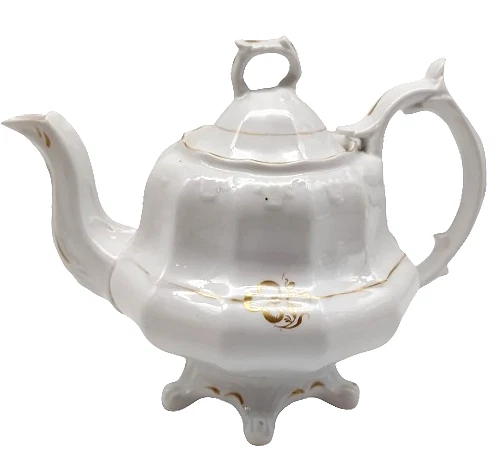 Théière Porcelaine Style Britannique DUJUST - 40oz (1200ml), Bordure Dorée, Filtre Intégré