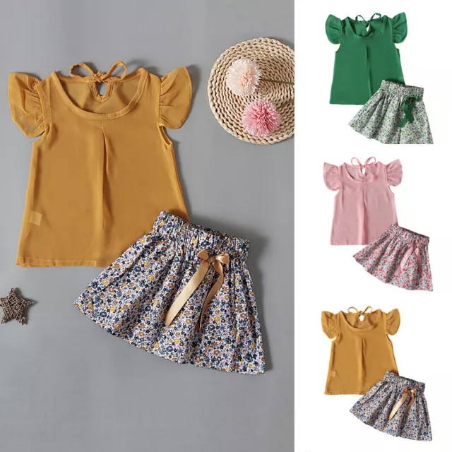 Kids Baby Girls Ruffle Sleeveless Tops Skirts Outfits Summer Toddler Clothes Set