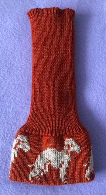 Liver Bedlington Terrier Dog On Knitted Rust Colour Snood /Neck Warmer