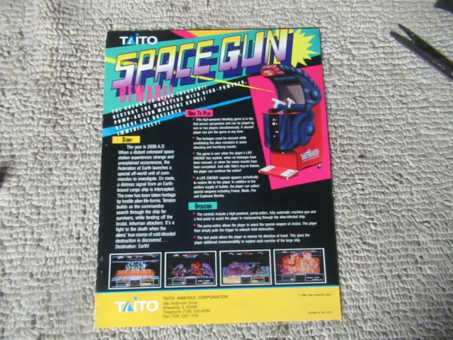 original  11- 8 1/4''  SPACE GUN TAITO  arcade video game  AD FLYER