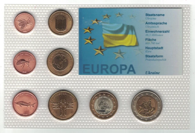 Ukraine 8 Dif Unc Set 1 Cent - 2 Euro 2008 Year Pattern Essai Prova