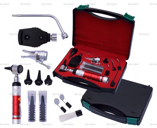 Rouge Vétérinaire Otoscope Ophtalmoscope Diagnostic Kit Ent Surgical Instruments