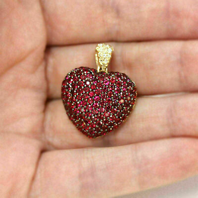 1.50CT Red Ruby Heart Shape Pendant Necklace For Women's 14k Yellow Gold Over